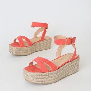 Lulus NEW Cobi Coral Suede Espadrille Platform Sandals Sz 5.5